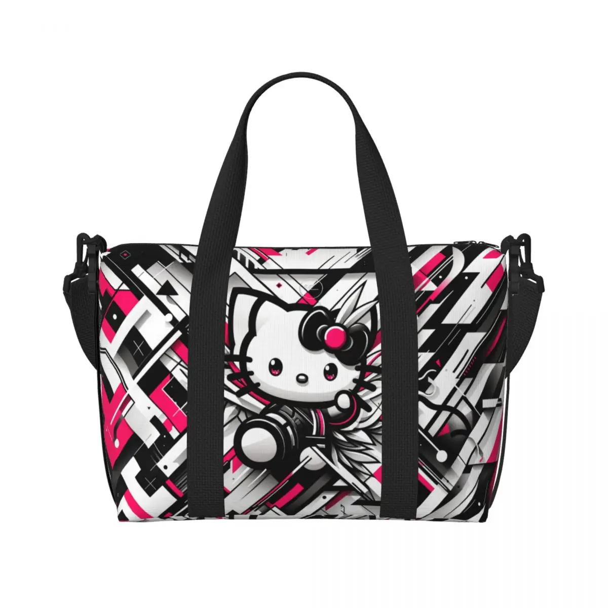 

Custom Anime Kitty Abstract Art Beach Tote Bag Women Anime Cat Big Compartment Beach Gym Travel Bags