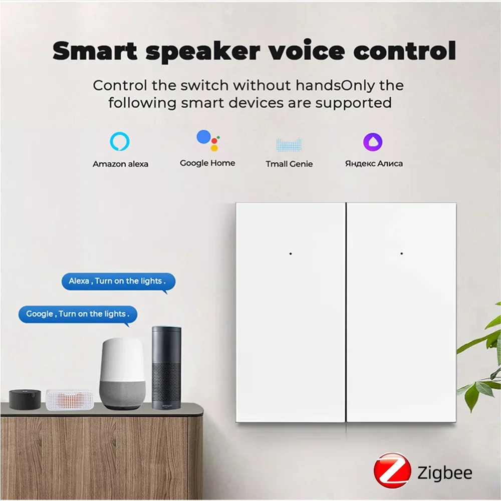 Zigbee Smart Light Switch Push Button with Neutral 1 2 3 Gang White Black Wall Interruptor Work with Tuya Alexa Google Home