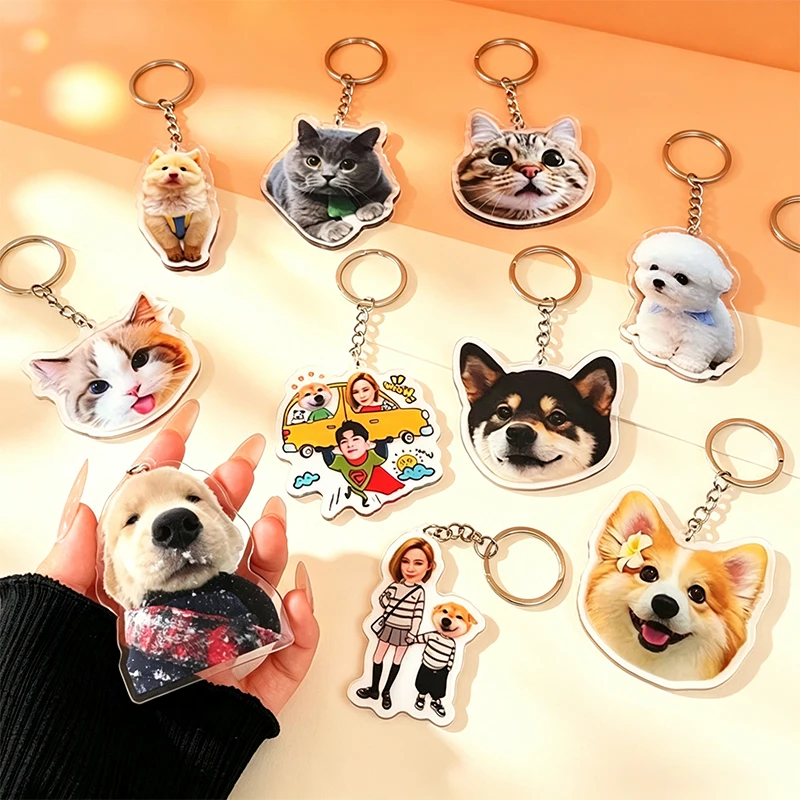 Cute Your Pet Photo Customized Acrylic Keychain Character Dog Cat Animals Picture Hologram Print Personalized Keyring Bag Charm view 5