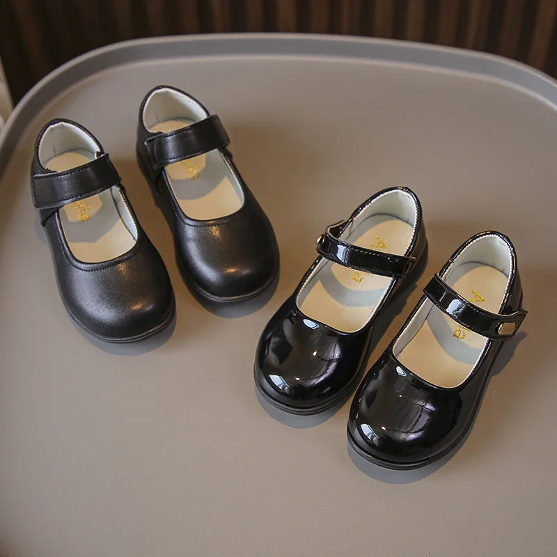 Girls Leather Shoes for Party Wedding Soft Black Kids UK Uniform School Shoes Simple Non-slip Children Performance Shoes 2024