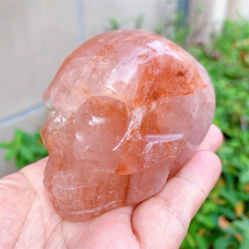 Natural Red Fire Quartz Hematoid Skull Carvings, Mini Statue, Crystal Stone, Halloween Decoration, Witchcraft Gift, 0.432kg