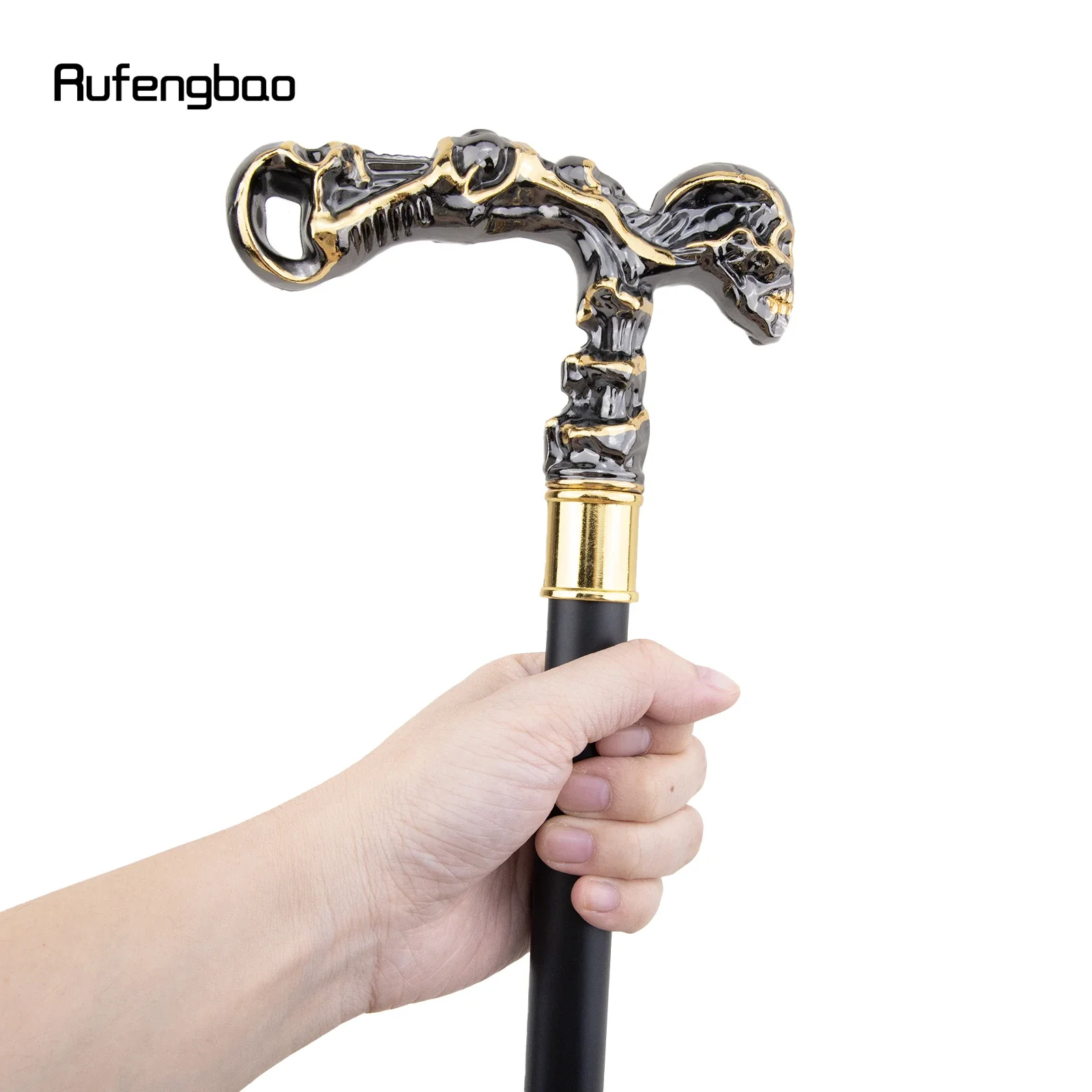 Golden Black Skull Walking Stick Decorative Vampire Cospaly Vintage Party Fashionable Walking Cane Halloween Crosier 93cm