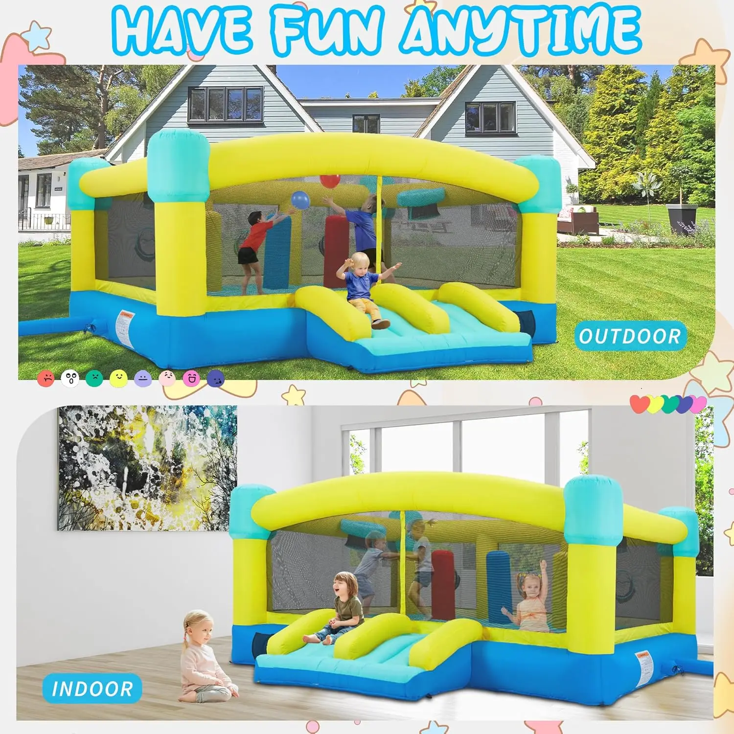 Big Bounce House, château gonflable de 15 x 14,8 pieds pour enfants de 3 à 12 ans, maison gonflable extérieure/intérieure avec souffleur, diapositives, obstacles, Tr