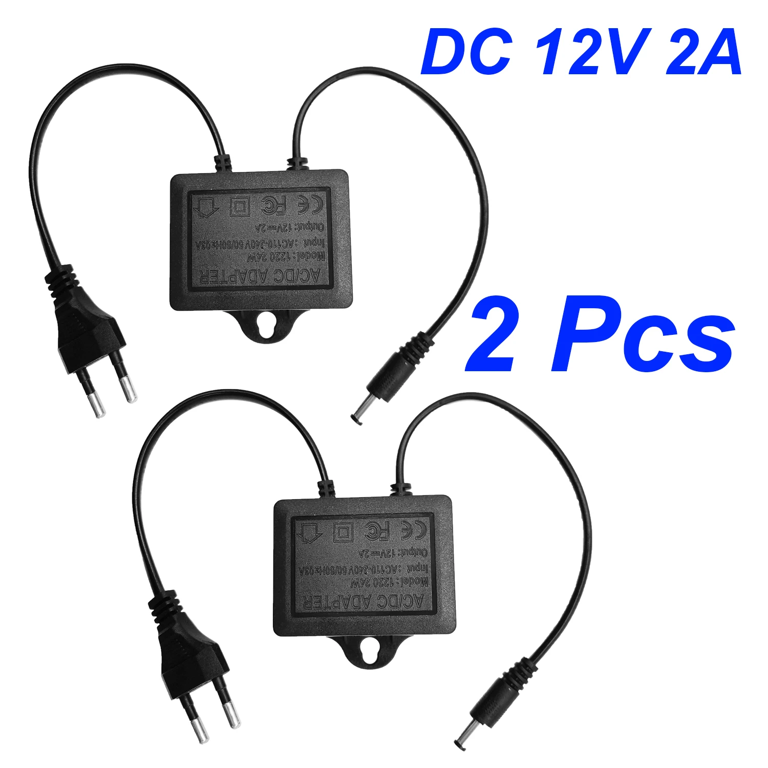 JIENUO 2pcs Power Adapter DC12V 2A Black EU Plug Outdoor Waterproof For CCTV Camera Surveillance System NVR DVR Router LED Monit