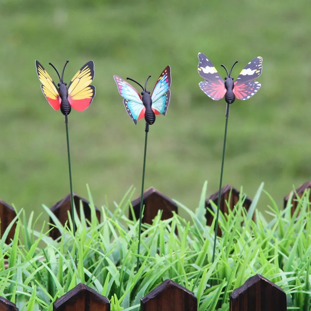 50pcs Garden Lawn Decorations Simulation Stakes Yard Artificial Fake Random Butterfly,Potted Flowerpot Outdoor Ornaments