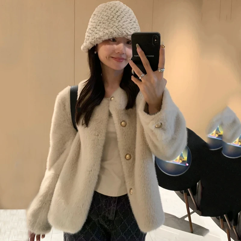 Faux Fur Neck Coats Womens Winter Leather Mixed Thermal Maxi Personality Strap Feminino Daily Classic Hollow Mid-Long Distressed