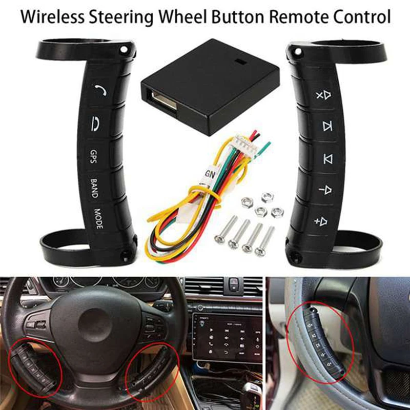 

Universal Multi-Function Wireless Steering Wheel Controller Bluetooth DVD Navigation Buttons Controller LED Wireless