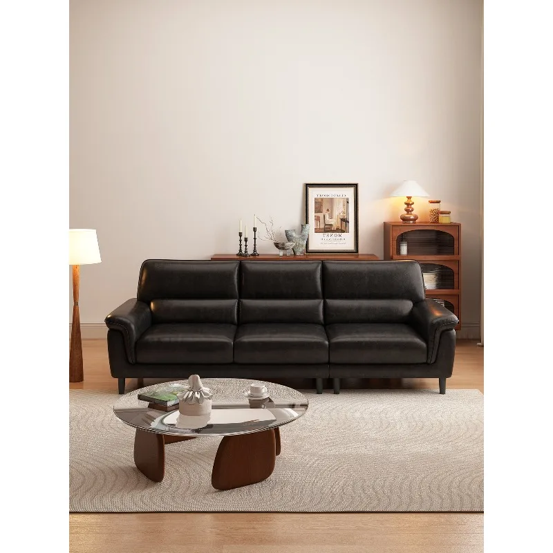 Home Medieval double small apartment oil wax leather sofa living room retro three-person cowhide sofa straight row