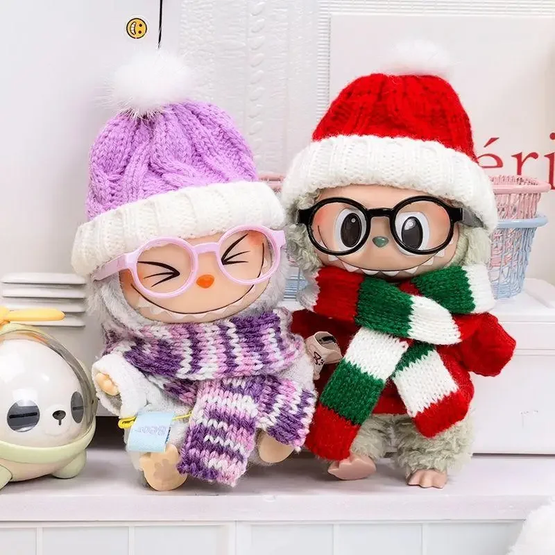 17cm Mini Plush Doll'S Clothes Outfit Accessories For Labubu Idol V1 V2 Christmas party sweater hat scarf set Clothing Gift