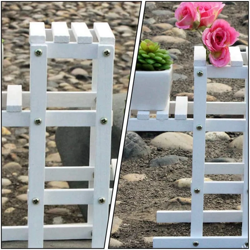 

2 Pieces Of White Wooden Flower Stand, Decorative Shelf, Three-Layer Flower Stand, Garden Balcony Plant Display Stand