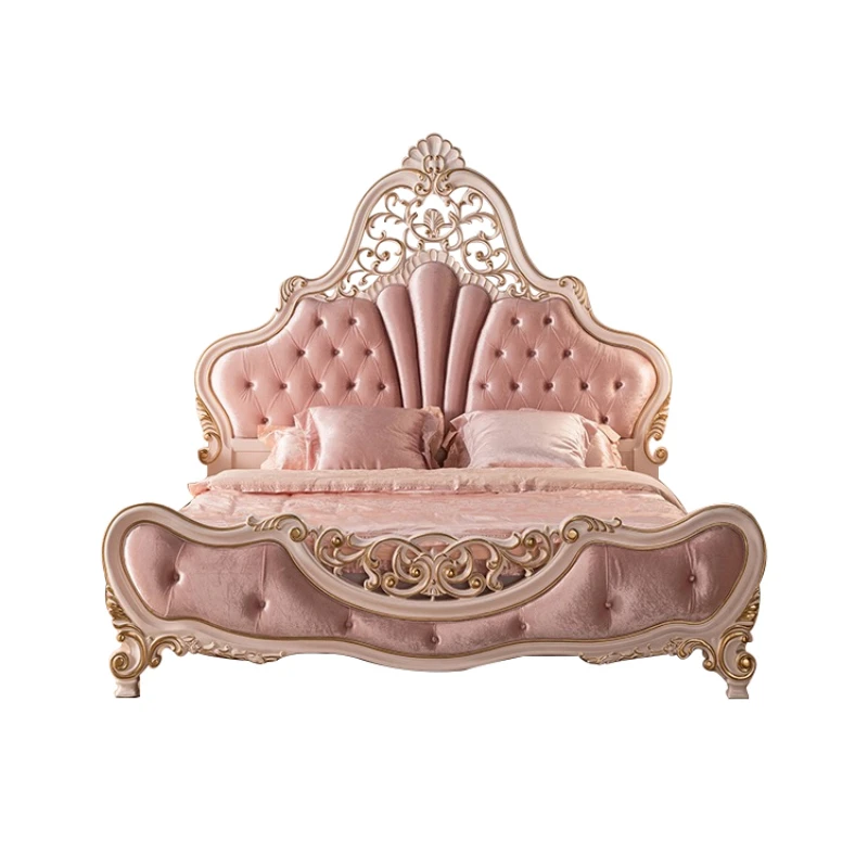 French Style Double Bed Elegant Pretty Pink Princess Bed Luxury Villa Cama Matrimonial Queen Bedroom Furniture Set