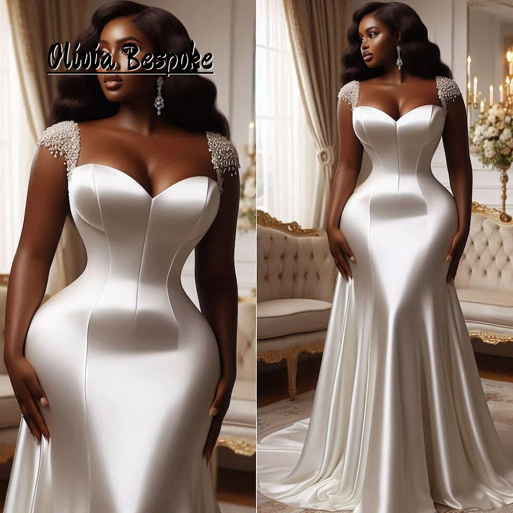 

Modern Mermaid Aso Ebi Brides Wedding Dresses Crystals Sweetheart African Engagement Dress vestidos novias boda Customized