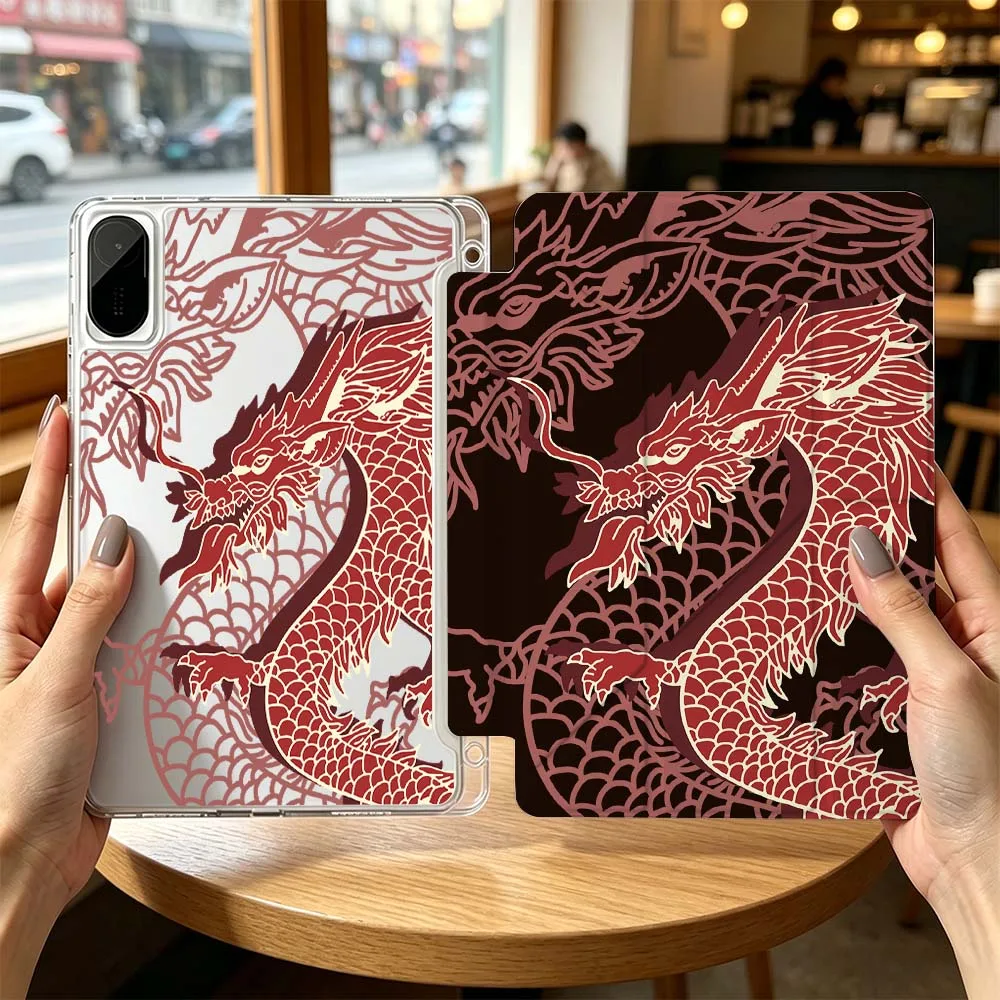 Cartoon Red Dragon Pattern For Xiaomi Redmi Poco Pad 8 7 6 5 C1 SE 9.7 11.2 12.1 11 inch 3Y Tablet Case Cool