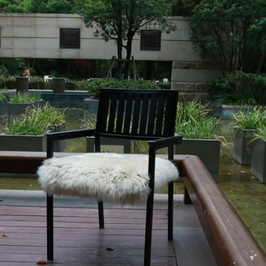 

Sheepskin Chair Cushion Non-Slip Back Square Genuine Fur Chair Cover Silky Natural Wool Seat Cushion Pad St Area Rugs Carpet fo