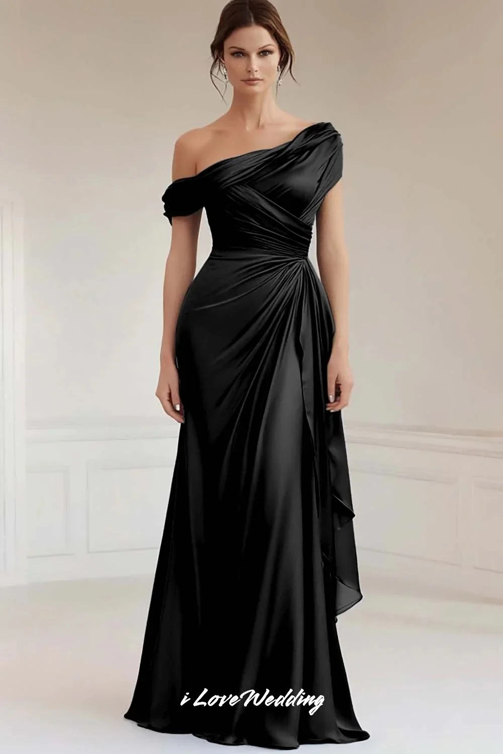 Green Off the Shoulder Evening Dresses 2025 Satin Pleated A-Line Dresses For Special Occasions Wedding Guest Dresses Customized image 2