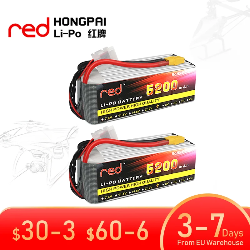 new 6S RC LiPo Battery 22.2V 5200mAh 60C 75C 100C For RC Airplane Quadrotor Helicopter Drone Car Boat Rechargeable 6S Batteries