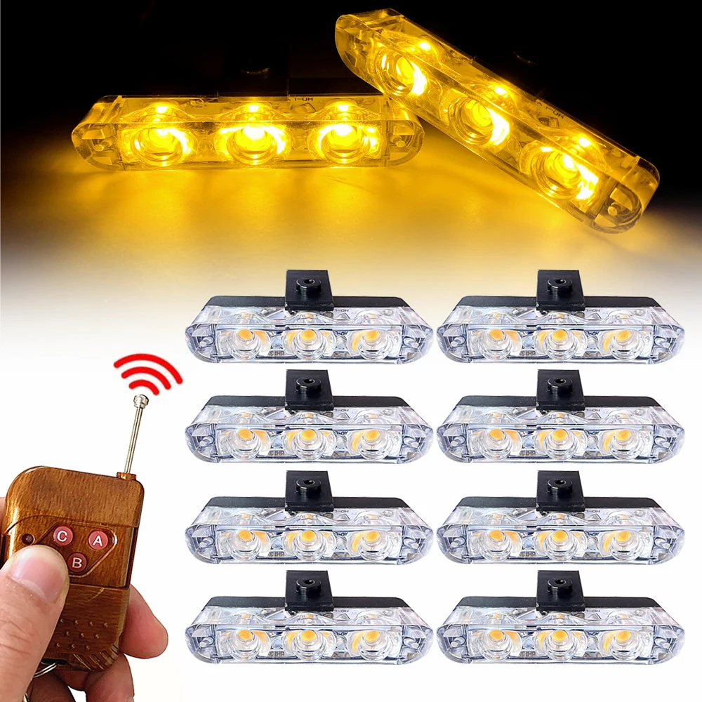 3LED 8 Modules Car Grille Flash Light Wireless Remote Control Police Emergency Strobe Lights Beacon Fireman Warning Signal Lamp