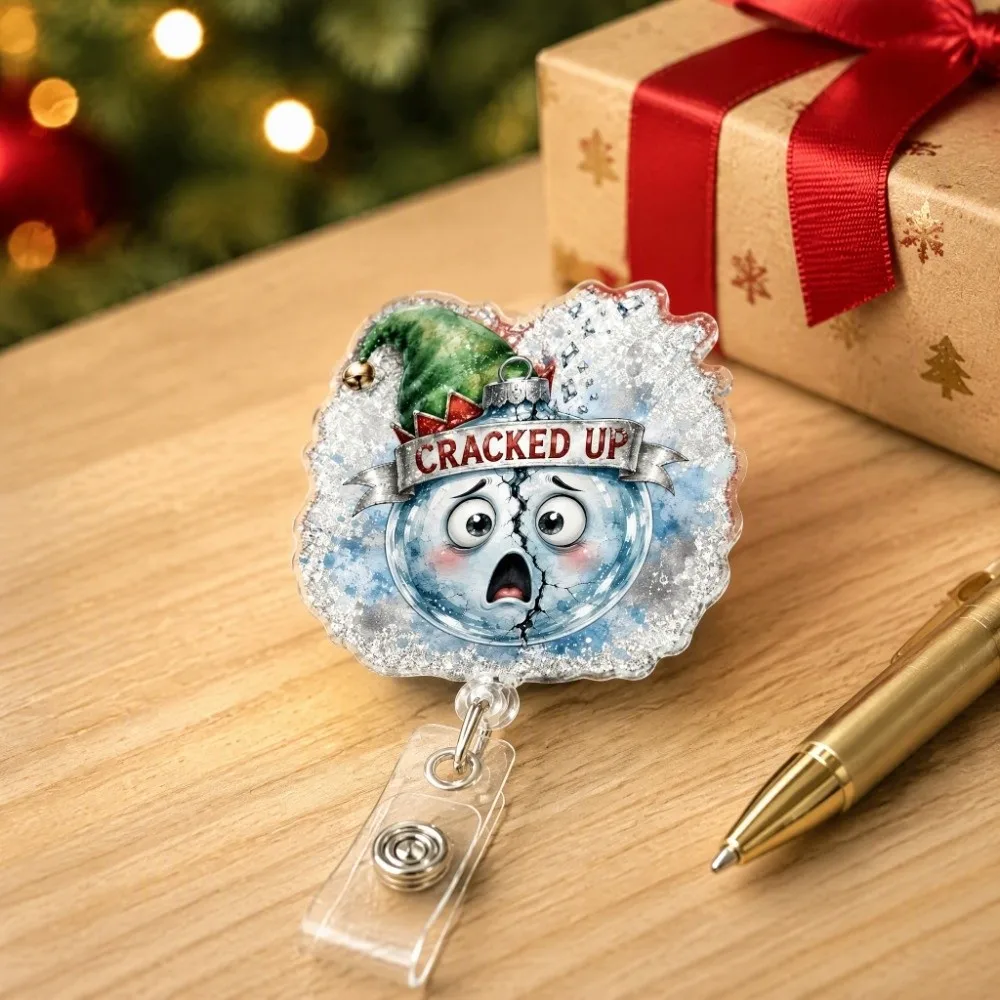 Acrylic Christmas Badge Reel Snowman Elk Gingerbread Retractable Badge Holder Xmas Decoration Santa Claus ID Card Holder