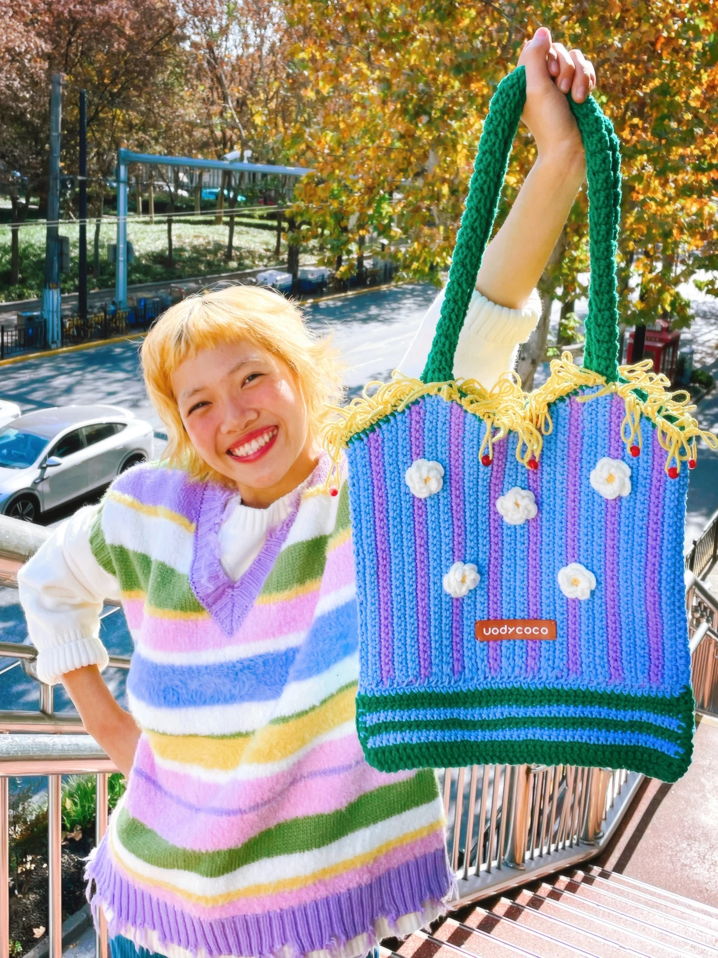 

UODY Handwoven Large Capaci Tote Bag Women's oulder Bag Commuter Cuter Bag Knitted Handbag Square ape Stripe Pattern