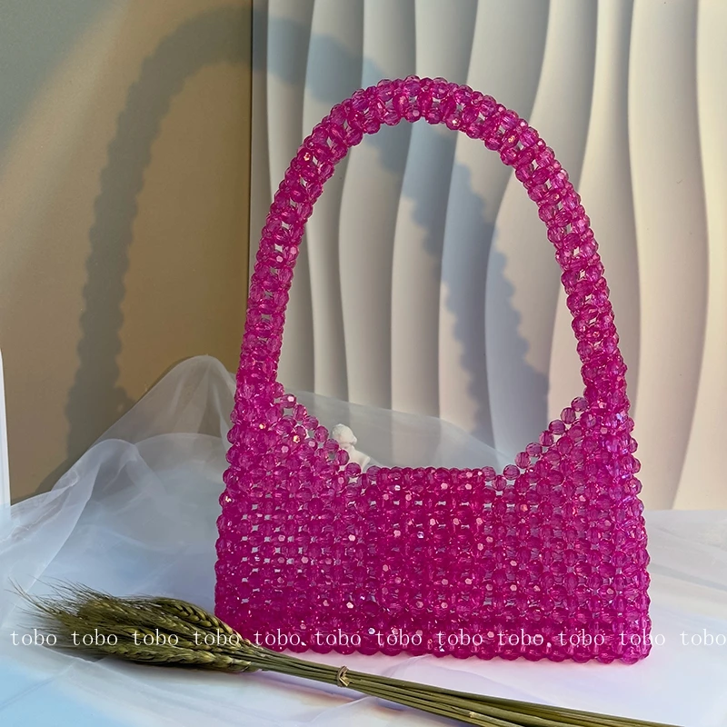 

Customized Luxury Pure Hand-woven Beaded Half-moon Bag New Fashion Beaded Shoulder Messenger Bags 2023 Summer Handbag