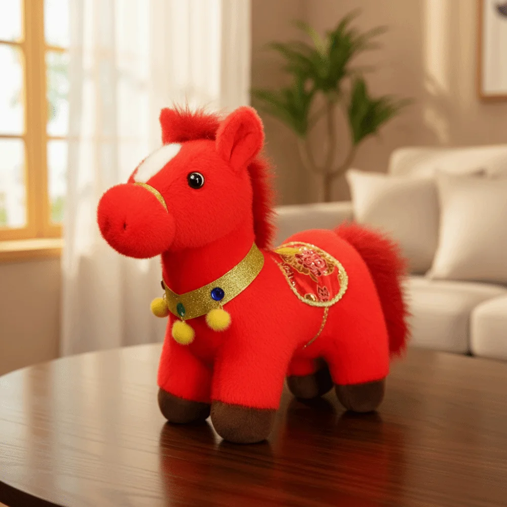 Funny Mascot Dolls 2026 Horse Plush Doll Good Luck Cute Stuffed Horse Toy Fluffy Kawaii Zodiac Pony Figurine Home Decoration