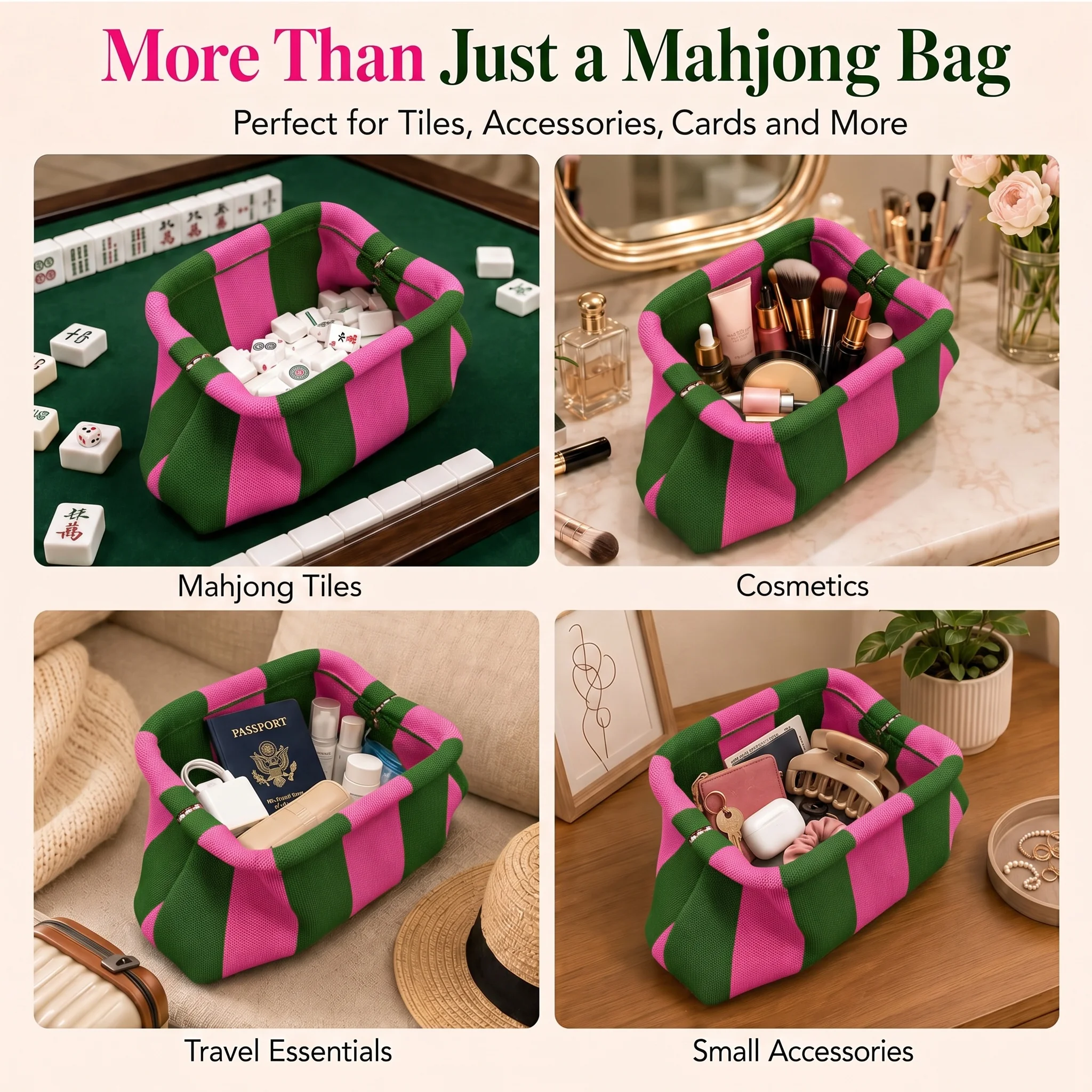 Pomelo Best Women Striped Knit Clutch Bag Twist Lock Large Storage Evening Handbag Multipurposes Travel Cosmetic Pouch view 5