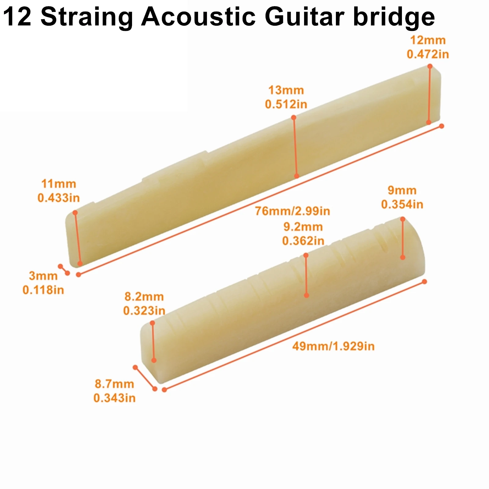 Miwayer 1 Paar Akustikgitarre für 6–12 Saiten, ungebleichte Knochensteg, mehrere Sattel und Sattel aus echtem Knochen