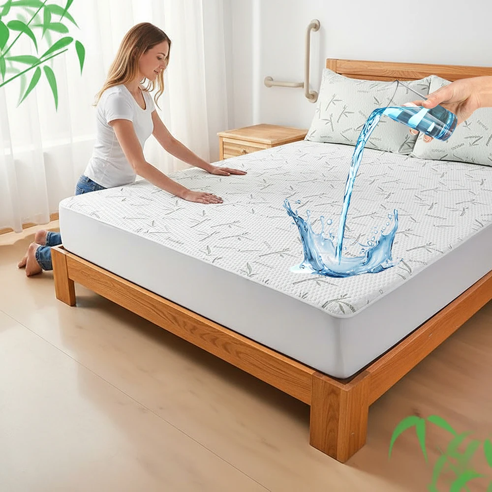 Breathable Bamboo Mattress Protector  Waterproof Fitted Mattress Cover with Cooling Technology  Hypoallergenic Soft Bedding for Night Sweats  Noiseless & Washable  Deep Pocket