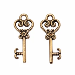 WYSIWYG 20pcs Charms Vintage Skeleton Key 21x9mm Tibetan Bronze Silver Color Pendants Antique Jewelry Making DIY Handmade Craft