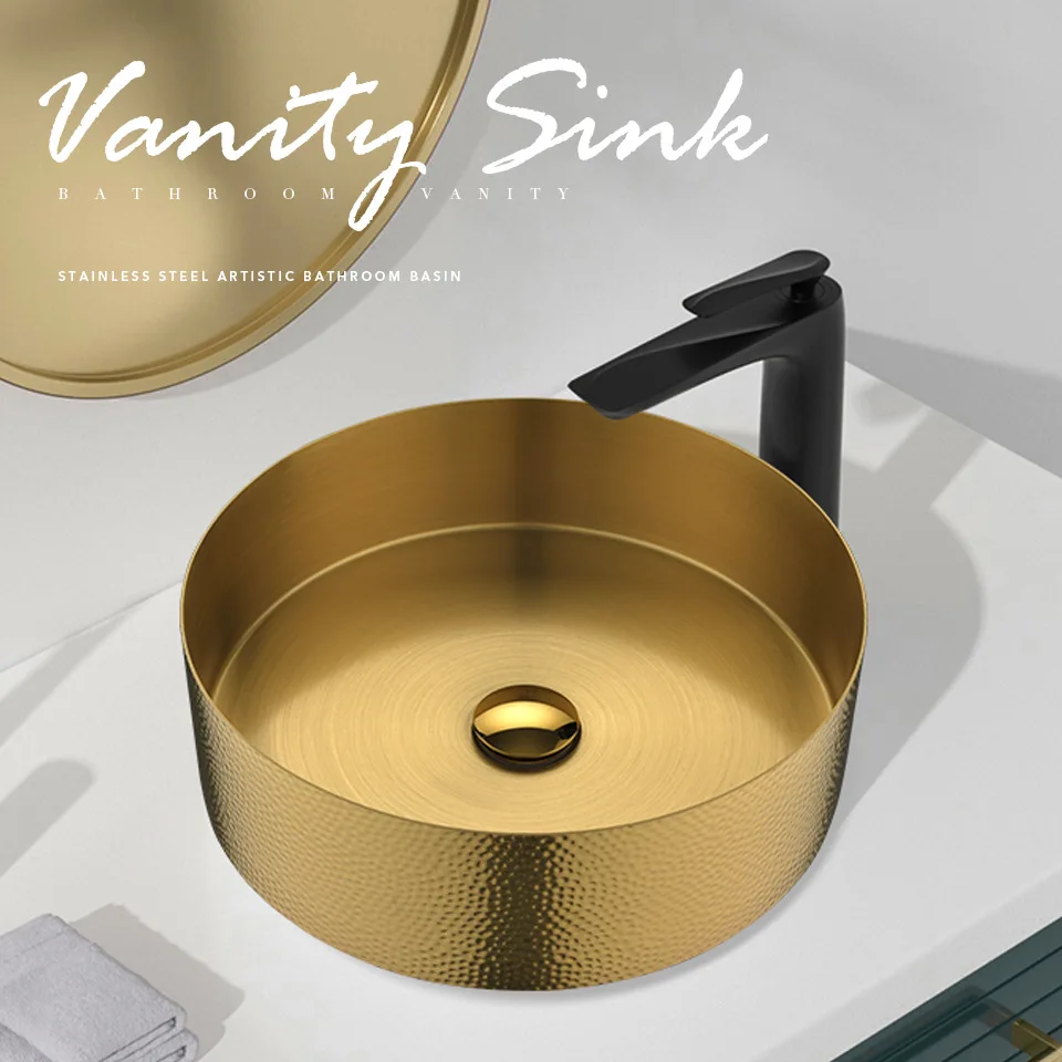 

Newest Top Quality Bathroom sink Luxury Round 400mm Hand Basin Modern design golden washbowl Gold washbasin Above counter basin