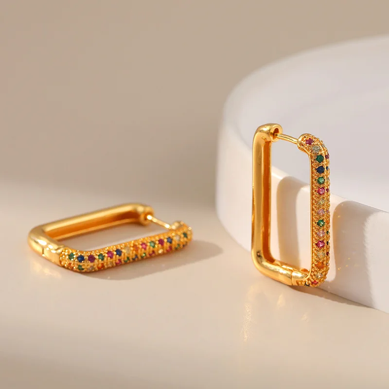 

Minimalist Geometric Square Earrings Hoop Earrings For Women Exquisite Zircon Ear Rings Fashion Easy To Match Party Jewelry Gift