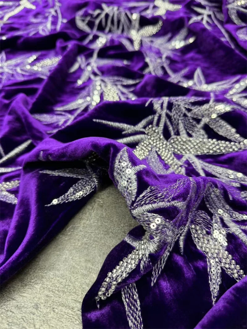 

Шелковая бархатная ткань премиум-класса с фиолетовой бамбуковой вышивкой, новый топ в китайском стиле, юбка-жилет, настоящая бархатная ткань