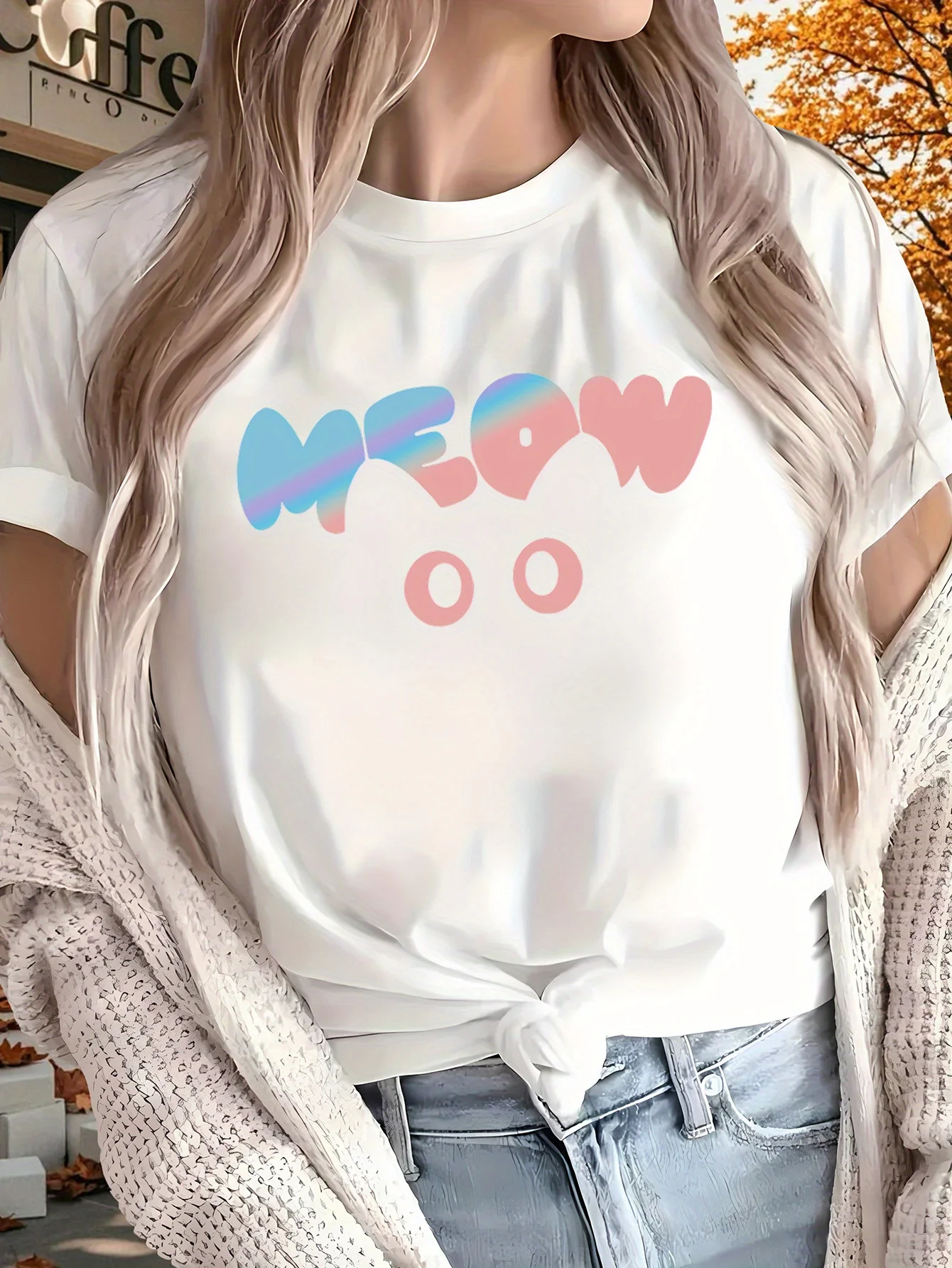 MEOW coloré chat Silhouette imprimé été femmes t-shirt à manches courtes col rond décontracté été femmes t-shirt vêtements