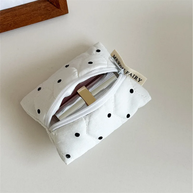 Ladies' Cosmetic Bag Canvas Polka Dot Sweet Cute Kawaii Makeup Bag Christmas Hand-held Large Capacity Storage Bag Case for Girl