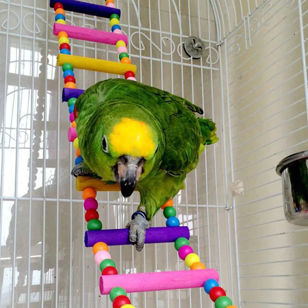 1 Piece of Randomly Colored Hand-Dyed Colorful Bead-Decorated Ladder Design Parrot Toy, Suitable for Birds to Climb and Play, Swing, Bird Cage Accessories and Supplies