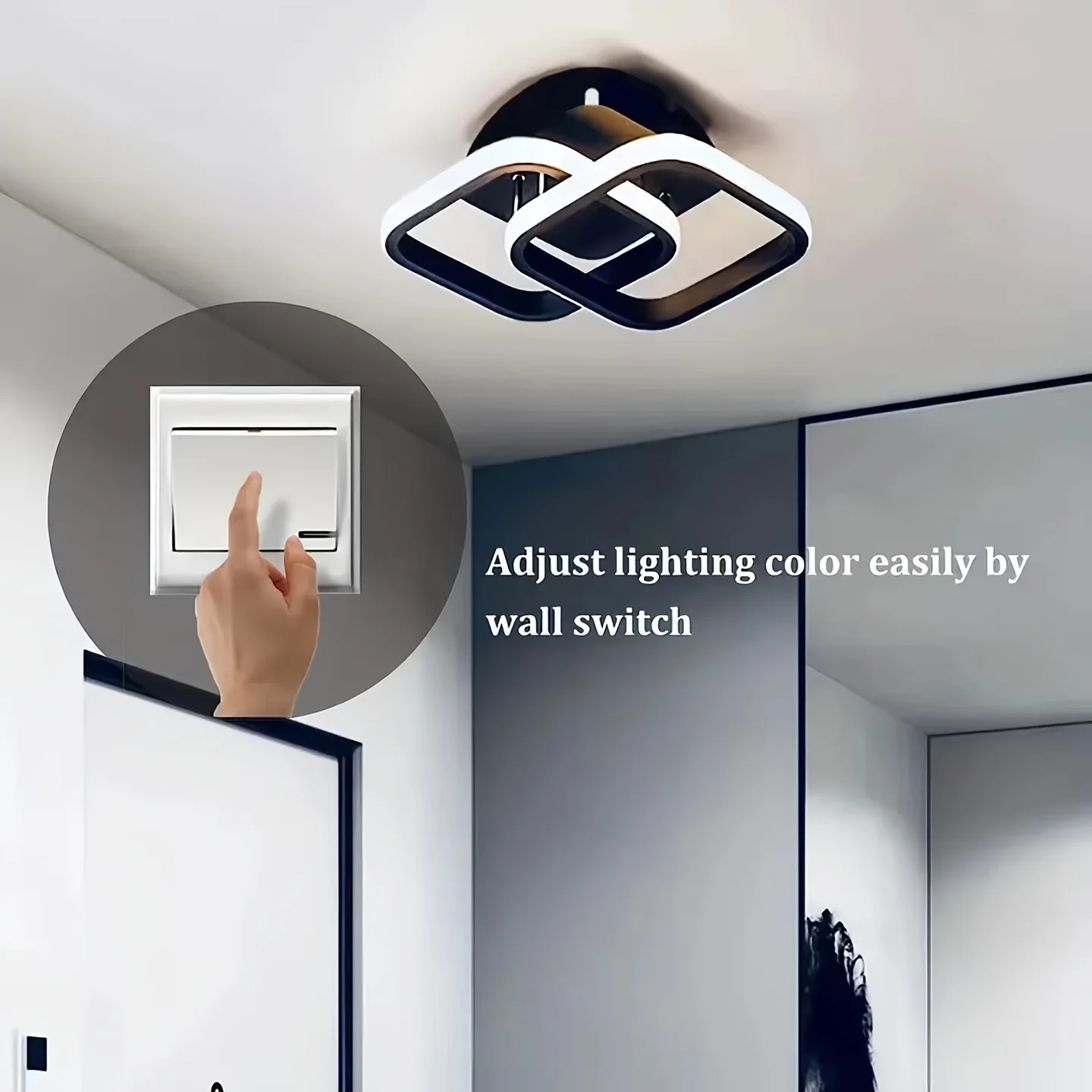 Square Pendant Lights On Both Sides, White Embedded Square Ceiling Lights Installed In The Kitchen Attic Corridor Balcony Stairs