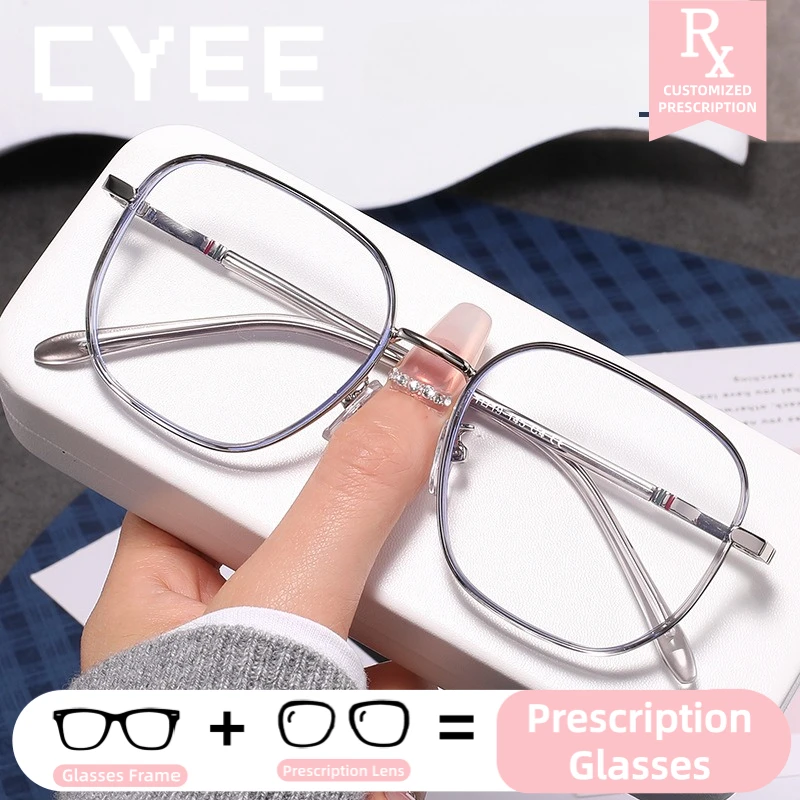 

CYEE Oversize Frame Skinny Face Anti Blue Ray Eyeglasses Photochromic Myopia Glasses Women Custom Prescription Optical Eyewear