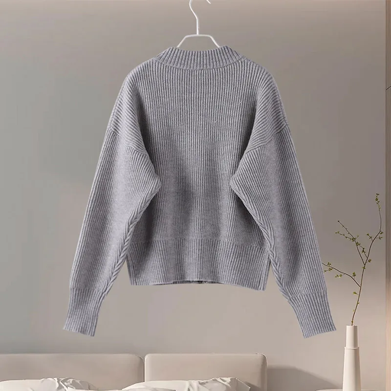 Vintage Knit Zipper Cardigan For Women Solid Loose O Neck Long Sleeve Sweater Top Female Fall Winter All-matching Knitwear
