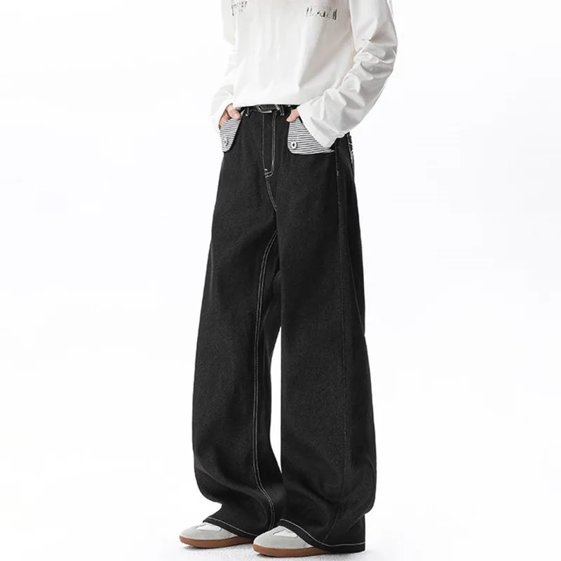 LUZHEN 2026 New Fashion Patchwork Pockets Decorate Straight Tube Casual Jeans Men's Handsome Wide Leg Loose Denim Pants JY8323