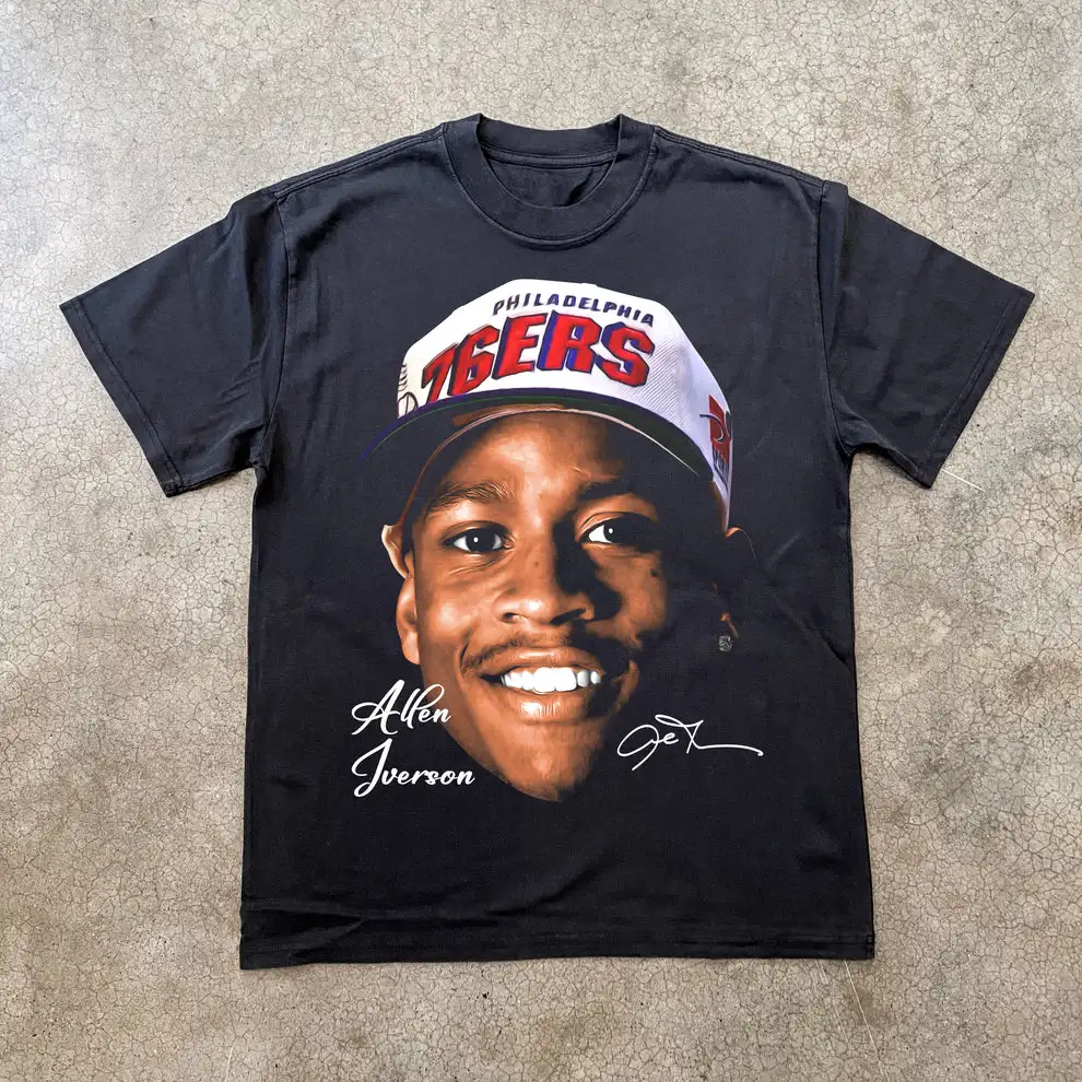 

Летние хлопковые футболки, уличная одежда, баскетбольная футболка ALLEN IVERSON 76ERS, свободные женские футболки с графическим принтом, топы, мужская футболка унисекс