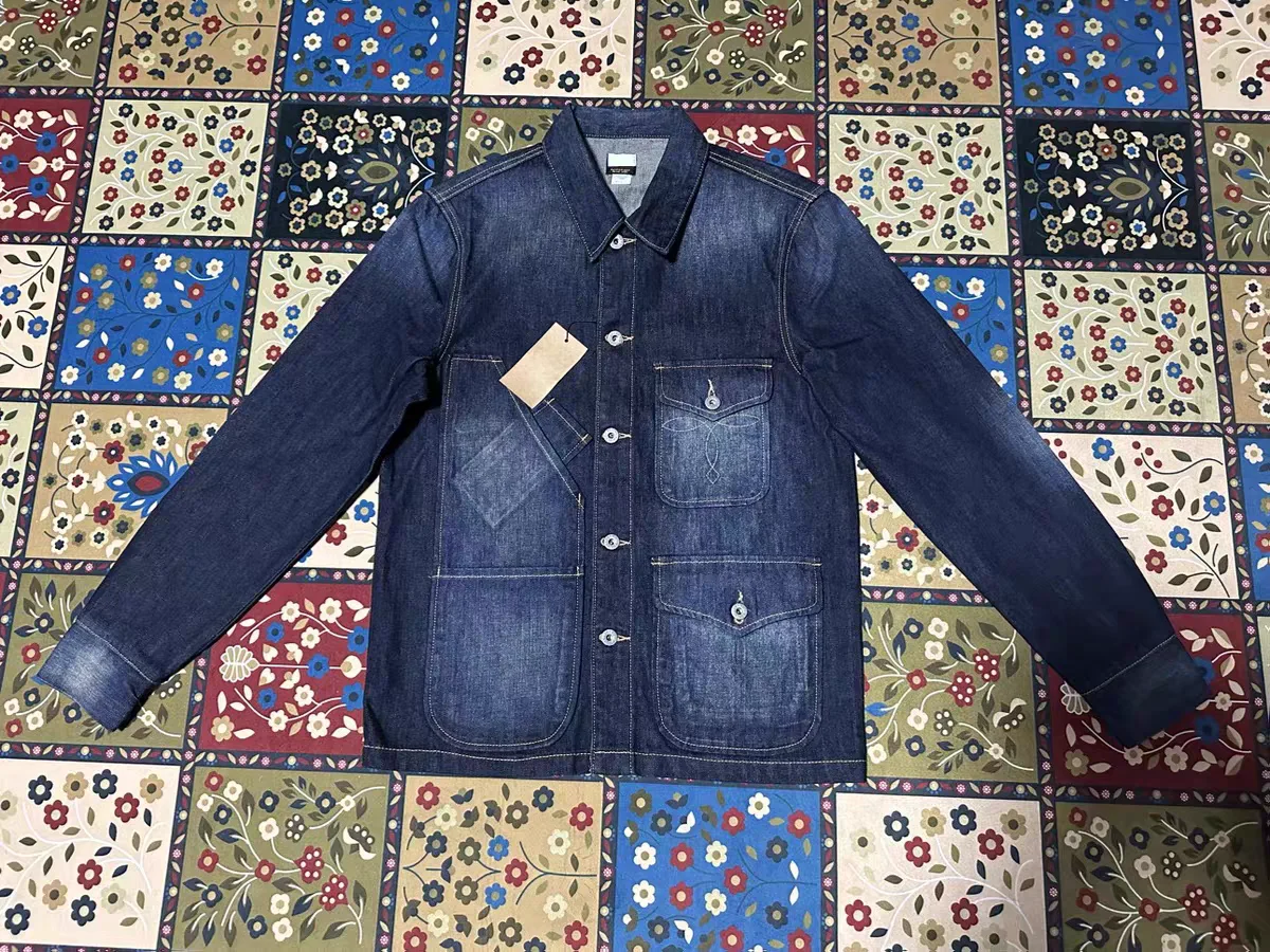 

Классическая ретро-куртка из денима в рабочем стиле Double R для мужчин, с эффектом потертости, с красной окантовкой, приталенного кроя, с длинными рукавами, с декоративными пуговицами