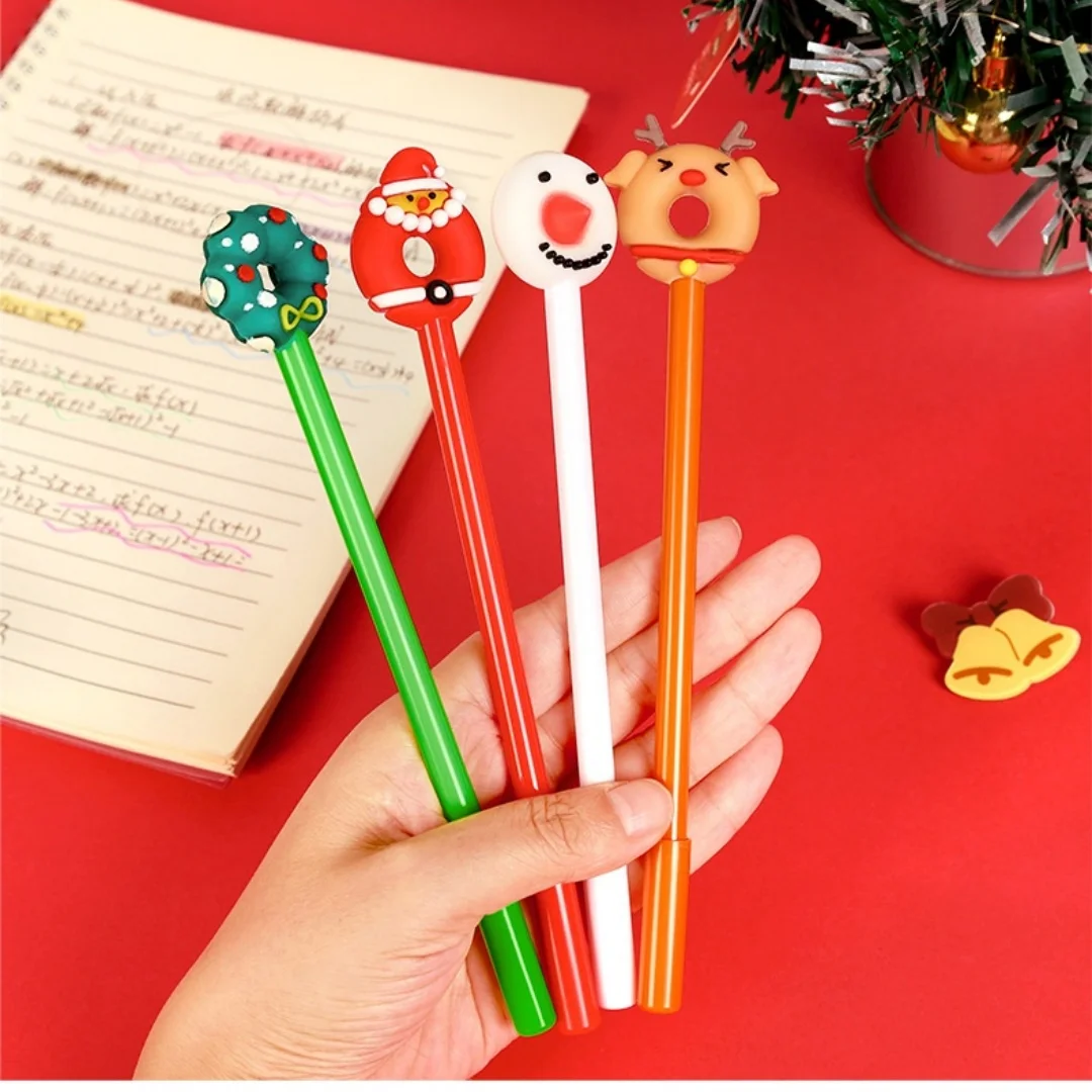 Cute Donut Shape Christmas Pen, Cartoon Snowman Reindeer Print Stationery for Christmas Gift School Office