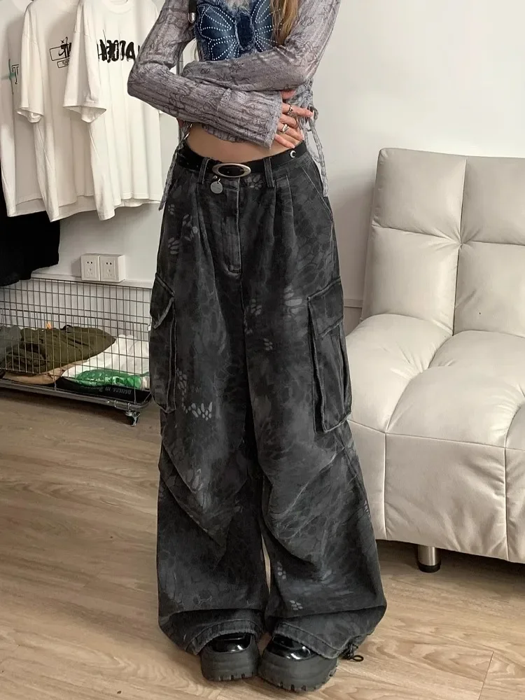 Goth Dark Academia Jeans Women Grunge Japanese Abi Y2K Denim Cargo