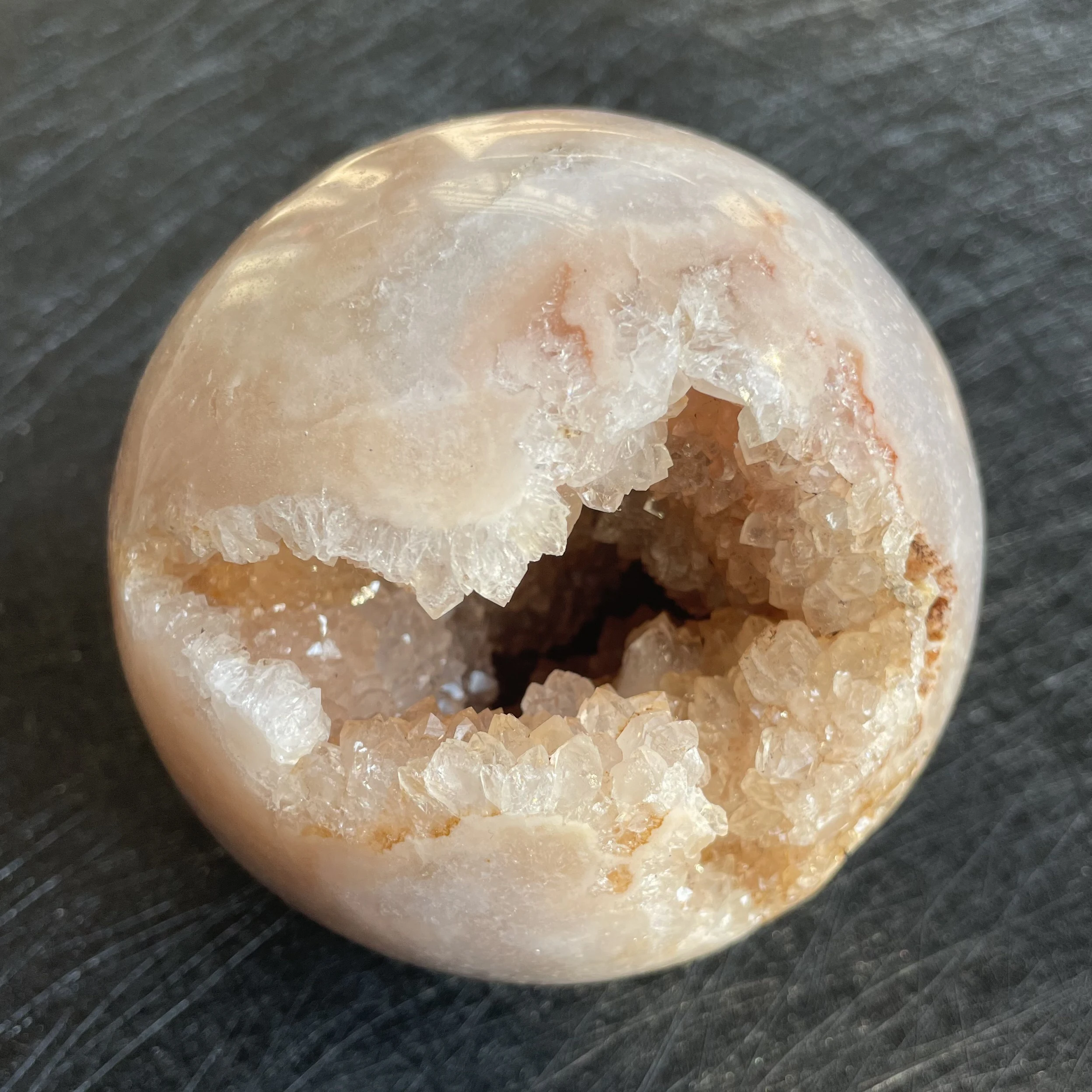 742g Natural Amethyst Cluster Pink Sakura Agate Sphere Open Tooth Ball Decoration Polished Quartz Sphere Reiki Healing