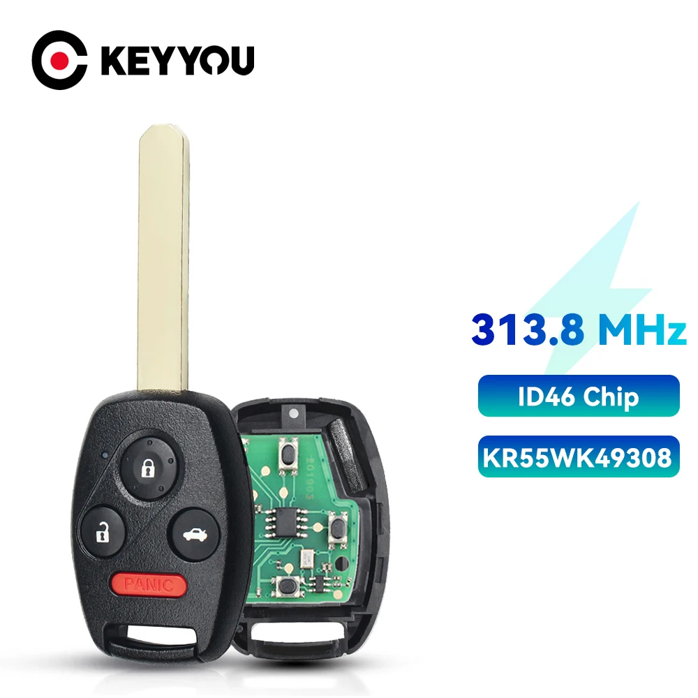 KEYYOU Car Key KR55WK49308 + ID46 Chip 313Mhz For Honda 2008 2009 2010 2011 2012 Accord Sedan Pilot Keyless Entry Key Car Remote