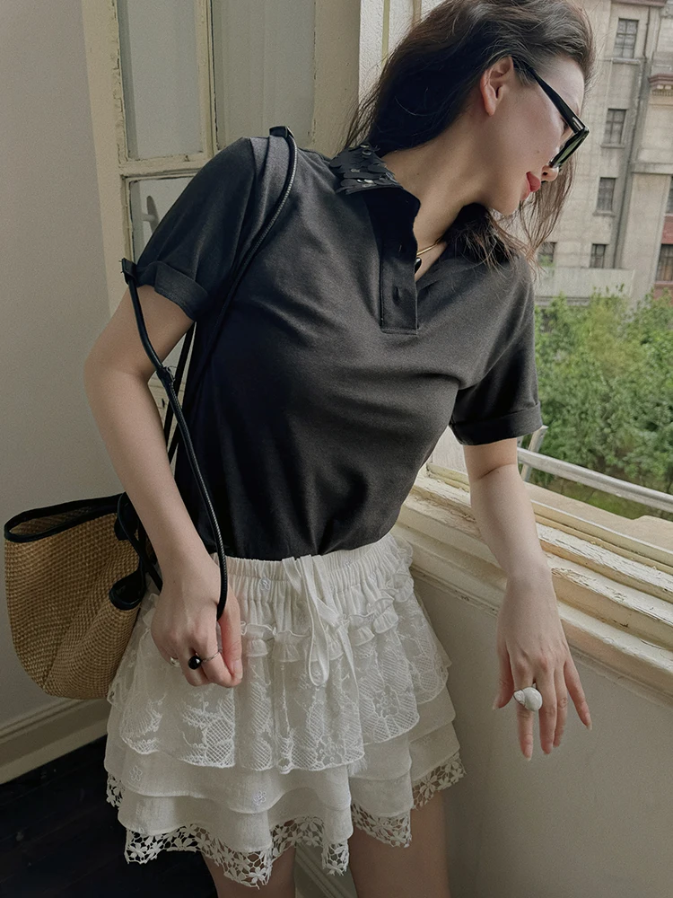 

Женская футболка с ручной вышивкой, модная, практичная, из смесового хлопка, летний топ