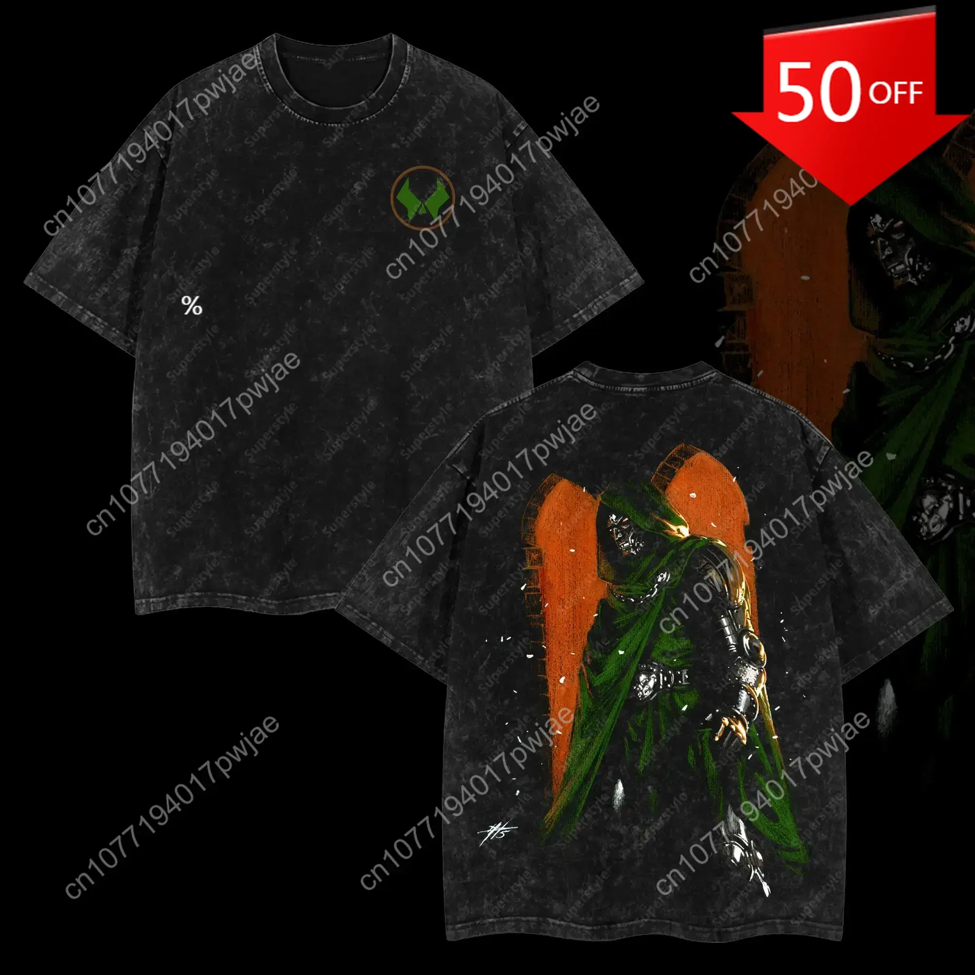 

Футболка Marvel Dr.Doom "The Masked Tyrant" Ver 03 MCU Edition, ретро, унисекс, с двойным принтом, оверсайз, легкая, с эффектом кислотной стирки