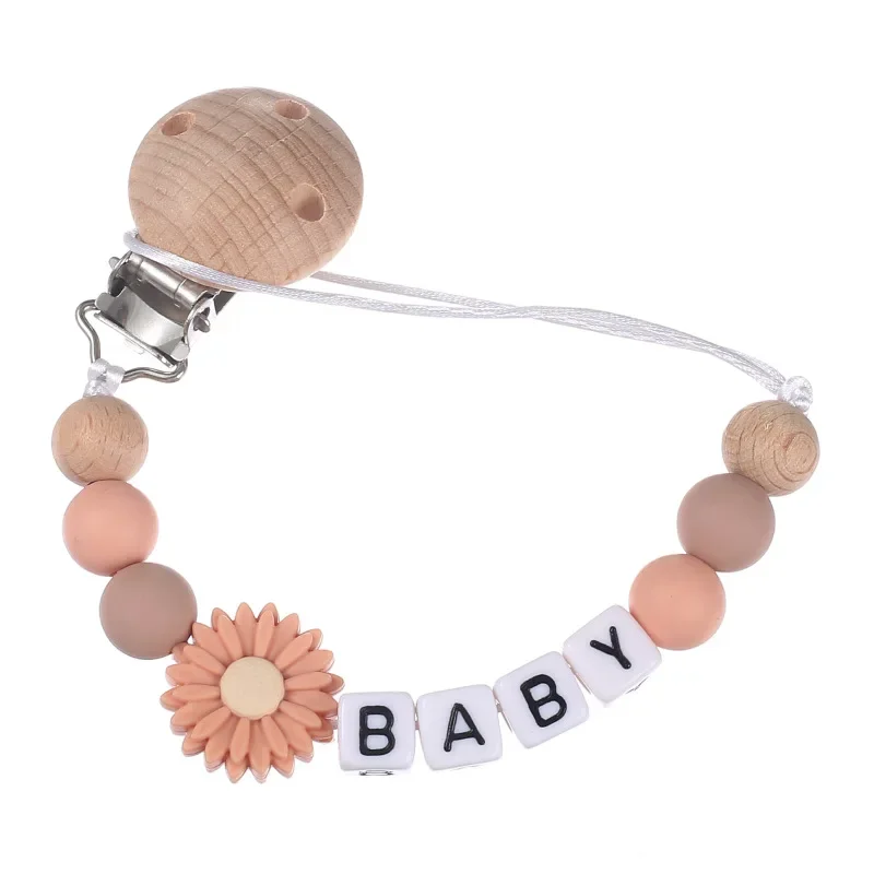 Personal isierter Name Chrysantheme Silikon Anhänger Schnuller Clips Ketten Neugeborene Dummy Nippel Halter Kette Zahnen Spielzeug Kauen Geschenk