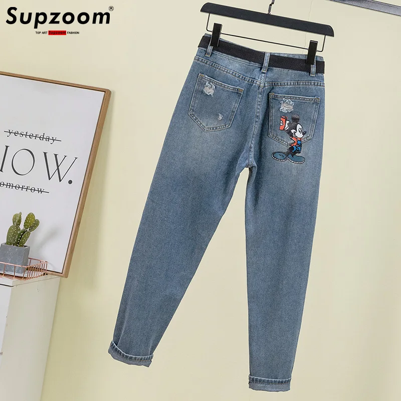 Disney New Arrival Top Fashion Cotton Zipper Hole design Women Through Printed Mickey Mouse Female Jeans