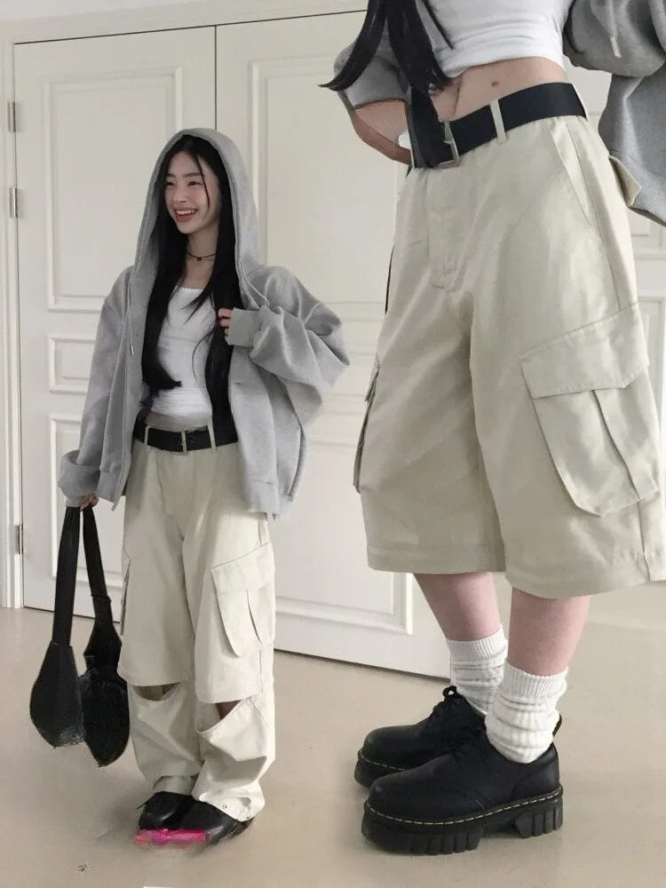 

Summer Detachable Pocket All-match Pants for Women Loose American Calf- Length Pants 2025 New Straight Wide Leg Pants